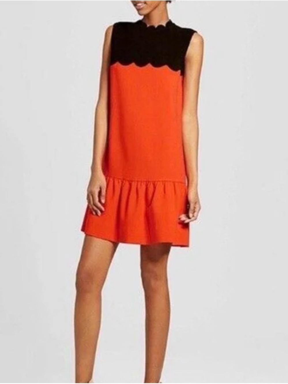 Victoria Beckham for Target Black and Orange Scallop-Trim Mini Dress